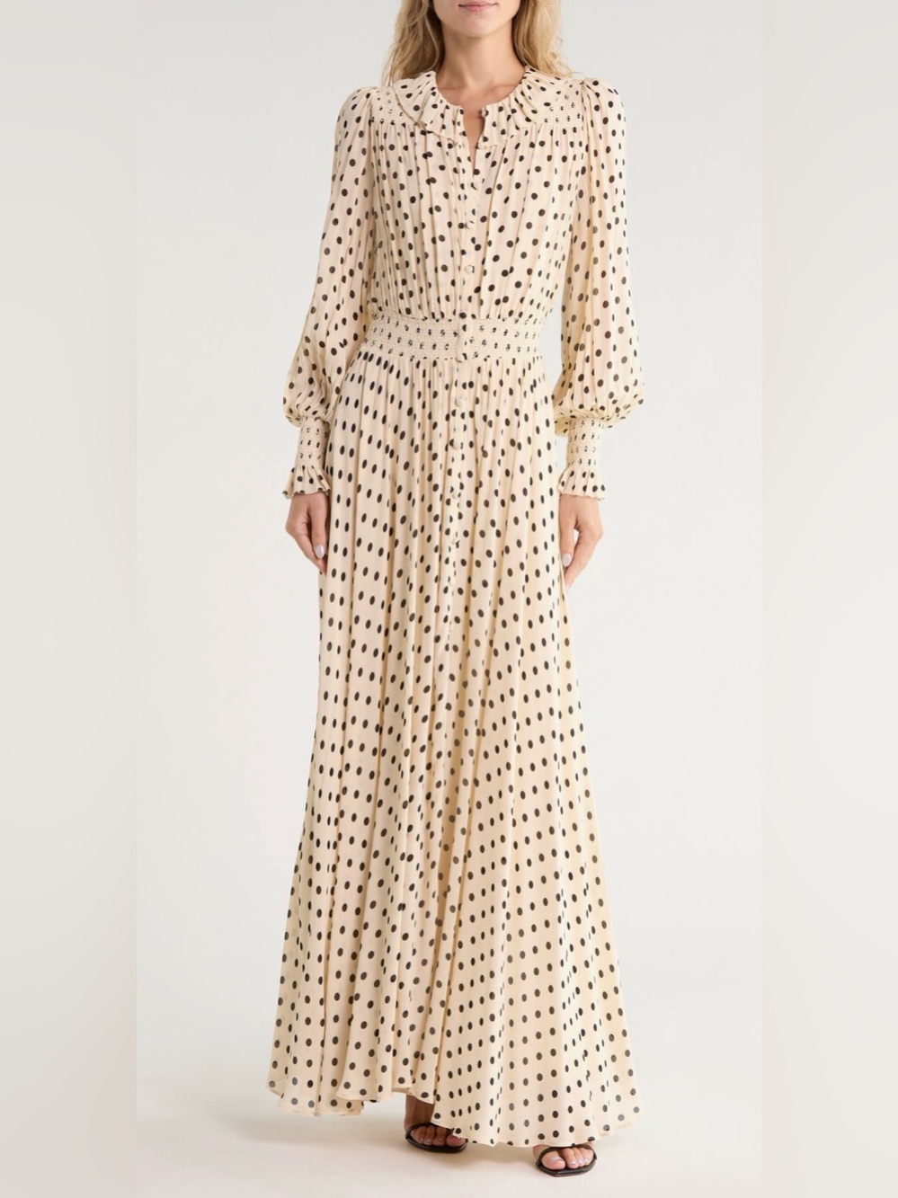 NWT Reformation x Nara Smith Brown Sugar Ruffle Maxi Dress in Sugar Dot – Size 4